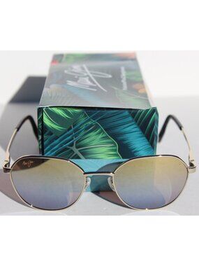 MAUI JIM Hukilau POLARIZED Sunglasses DGS845-16 Gold/Dual Gold Mirror NEW Italy